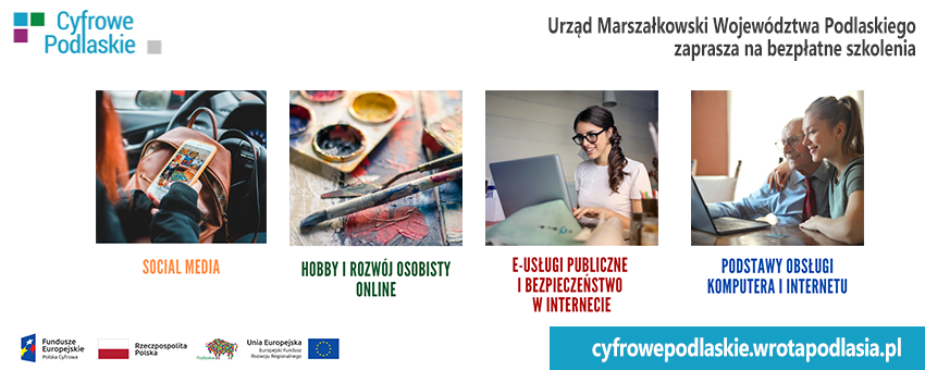 Ilustracja do artykułu Bezpłatne szkolenia realizowane w ramach projektu „Cyfrowe Podlaskie”.