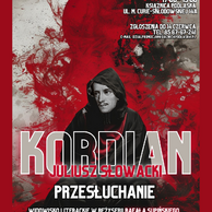 W centralnej części plakatu zdjęcie Juliusza Słowackiego w czarnym płaszczu i kapturze, w tle czerwone słońce, powyżej informacje o spotkaniu, na dole plakatu logotypy organizatorów Narodowego Czytania.