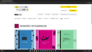 Zrzut ekranu sklepu internetowego Książnicy Podlaskiej z 3 okładkami książek.