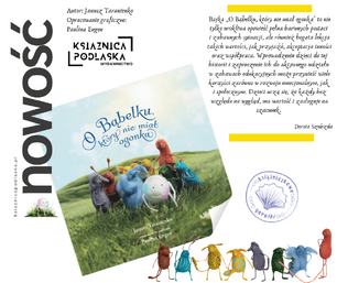 Grafika prezentująca okładkę książki, obok informacje o wydawnictwie, poniżej rysunki baśniowych bohaterów.