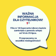 Obrazek przedstawia żółte tło z logo Książnicy Podlaskiej w lewym górnym rogu. Na środku znajduje się biała dymka z napisem: 
