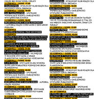 Plakat: białe tło i bardzo minimalistyczna, czytelna forma graficzna opartą na czarnym tekście i żółtych akcentach. U samej góry widnieje duży, pogrubiony napis „CZERWIEC 2026 W KSIĄŻNICA PODLASKA” z logo instytucji, w którym słowo „KSIĄŻNICA” wpisane jest w żółty kwadrat. Główną część plakatu zajmuje ułożona w dwóch kolumnach, szczegółowa rozpiska wydarzeń kulturalnych na cały miesiąc; daty i godziny zostały wyróżnione wyrazistym, żółtym tłem, pod którym czarną czcionką wypisano nazwy spotkań, takich jak kluby książki, turnieje szachowe, planszówki czy festiwal popkultury. Na samym dole plakatu umieszczono mniejszy dopisek informacyjny, duży komunikat „WSTĘP NA WSZYSTKIE WYDARZENIA JEST WOLNY!” oraz wyraźny, czarny adres strony internetowej „KSIAZNICAPODLASKA.PL” na jaskrawożółtym prostokącie.